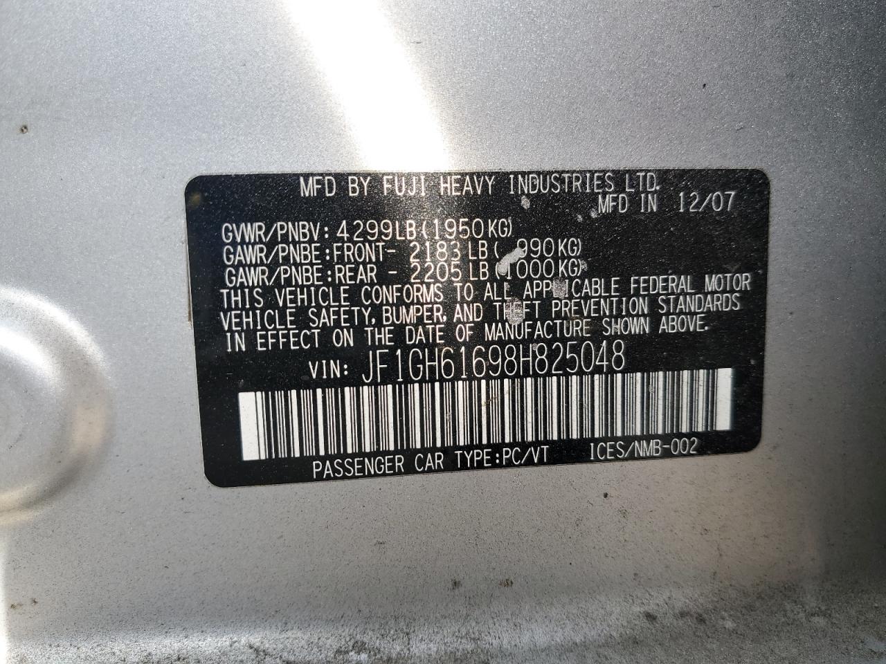 JF1GH61698H825048 2008 Subaru Impreza 2.5I