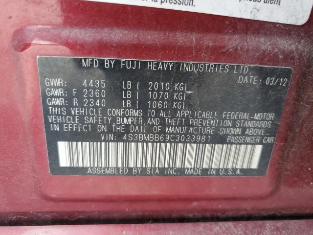 2012 Subaru Legacy 2.5I Premium VIN: 4S3BMBB69C3033981 Lot: 59105544