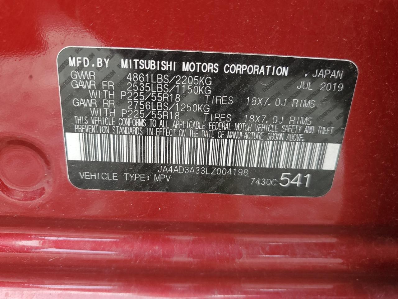JA4AD3A33LZ004198 2020 Mitsubishi Outlander Se