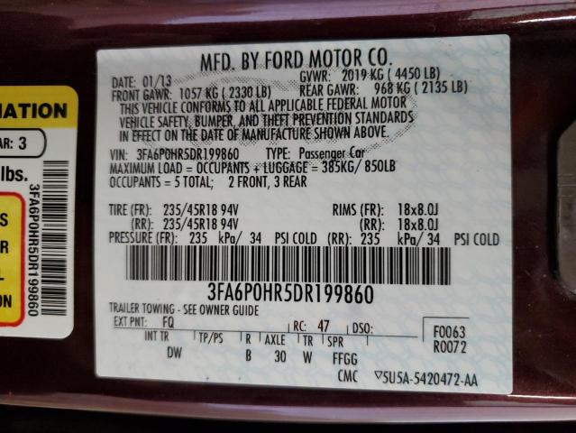 2013 Ford Fusion Se VIN: 3FA6P0HR5DR199860 Lot: 58954914