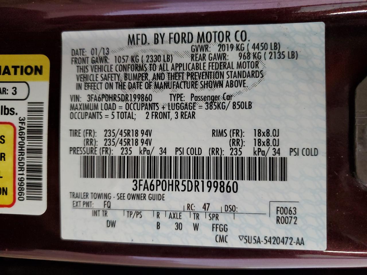 3FA6P0HR5DR199860 2013 Ford Fusion Se