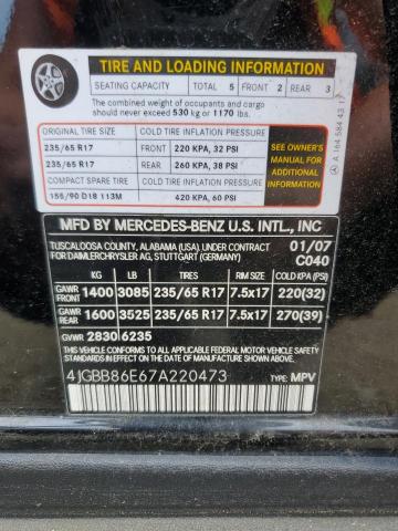 2007 Mercedes-Benz Ml 350 VIN: 4JGBB86E67A220473 Lot: 60141904