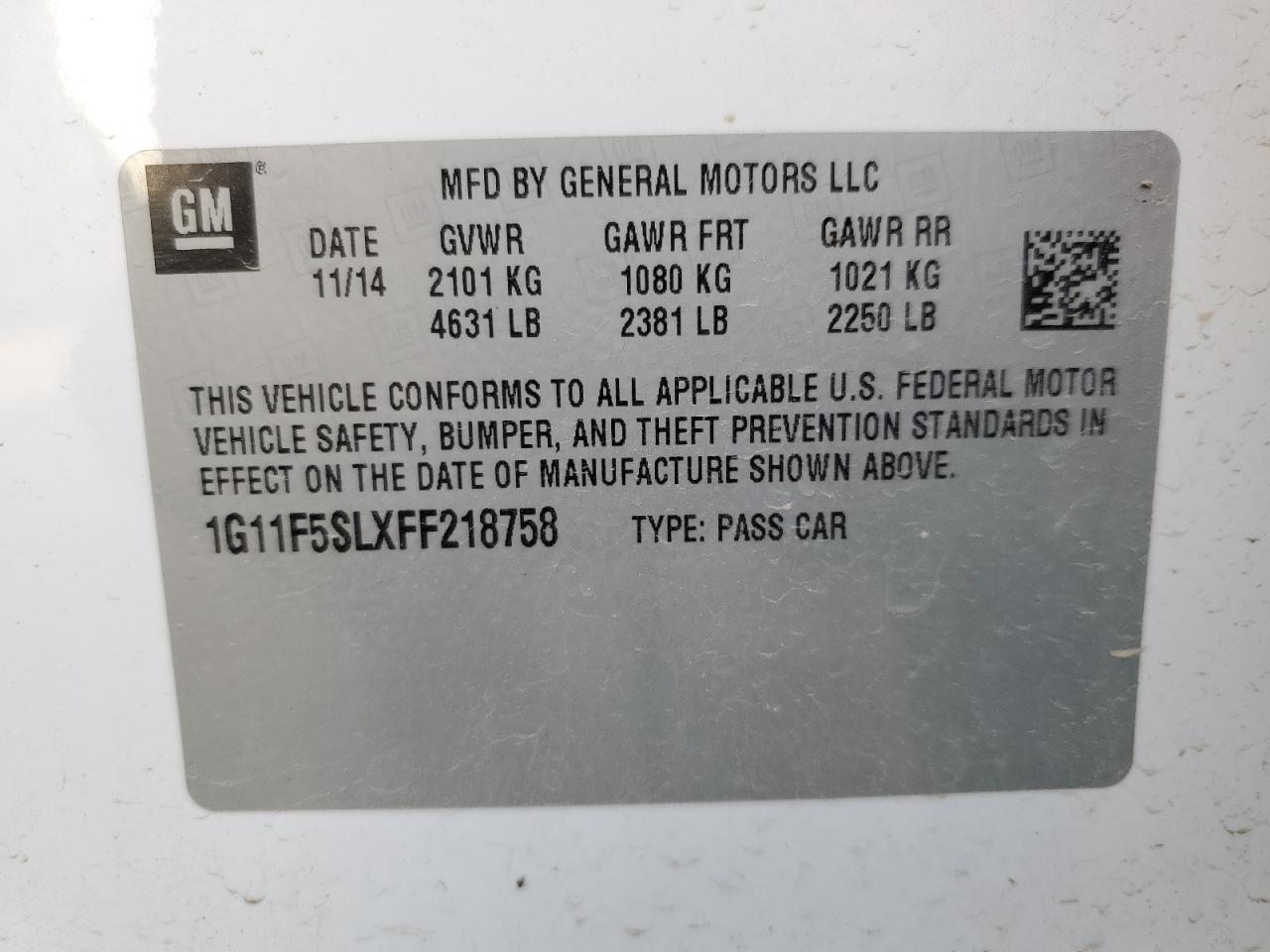 1G11F5SLXFF218758 2015 Chevrolet Malibu Ltz