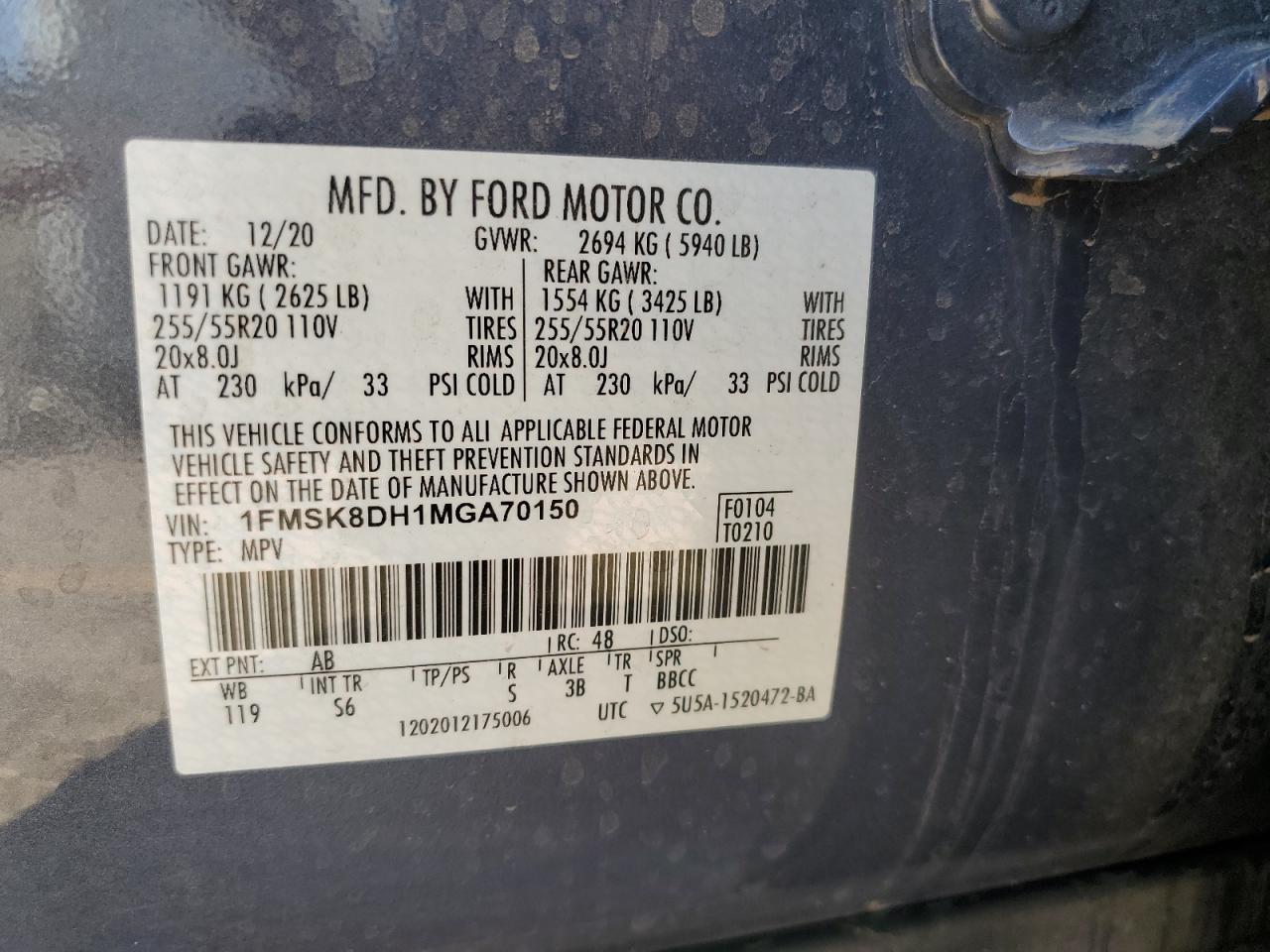 1FMSK8DH1MGA70150 2021 Ford Explorer Xlt