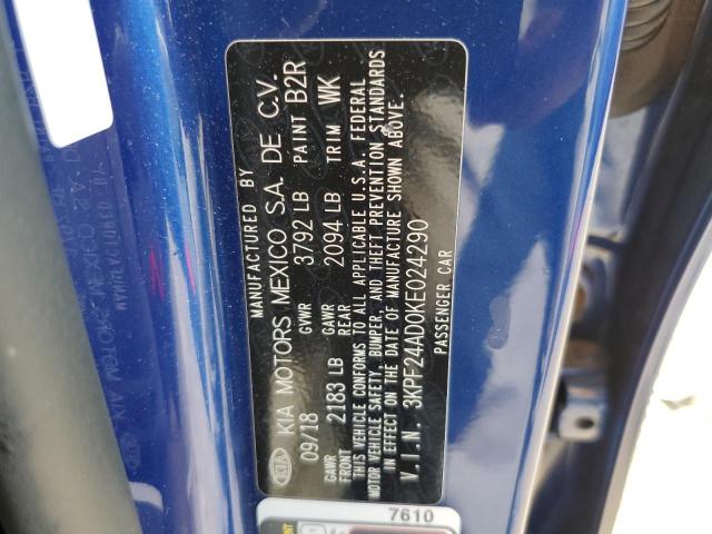 2019 Kia Forte Fe VIN: 3KPF24AD0KE024290 Lot: 59442784