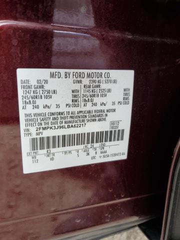 2020 Ford Edge Sel VIN: 2FMPK3J96LBA62217 Lot: 58601974