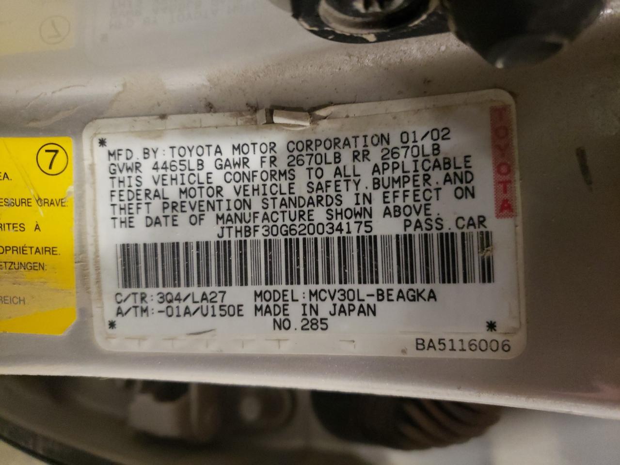 JTHBF30G620034175 2002 Lexus Es 300