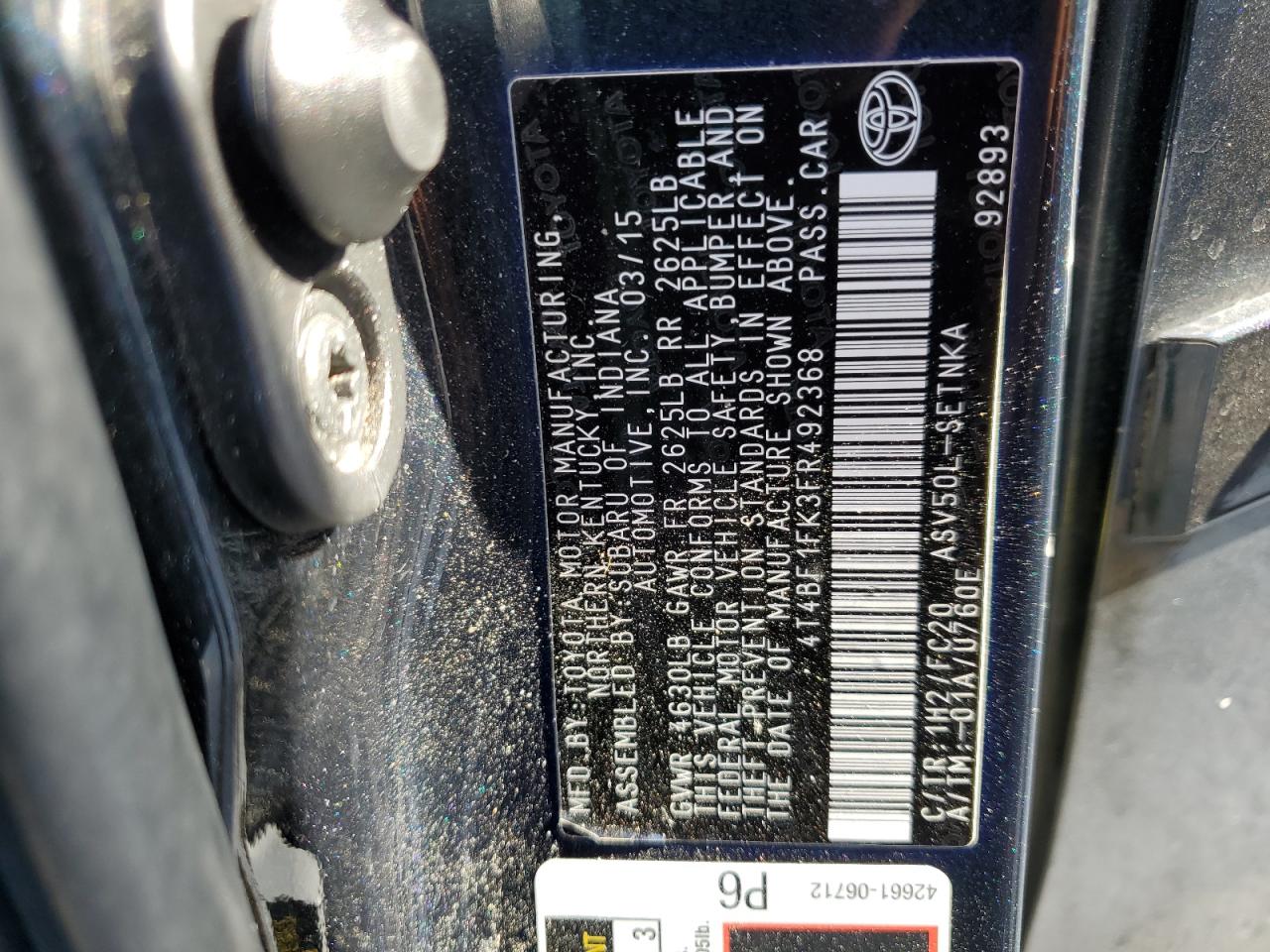 4T4BF1FK3FR492368 2015 Toyota Camry Le