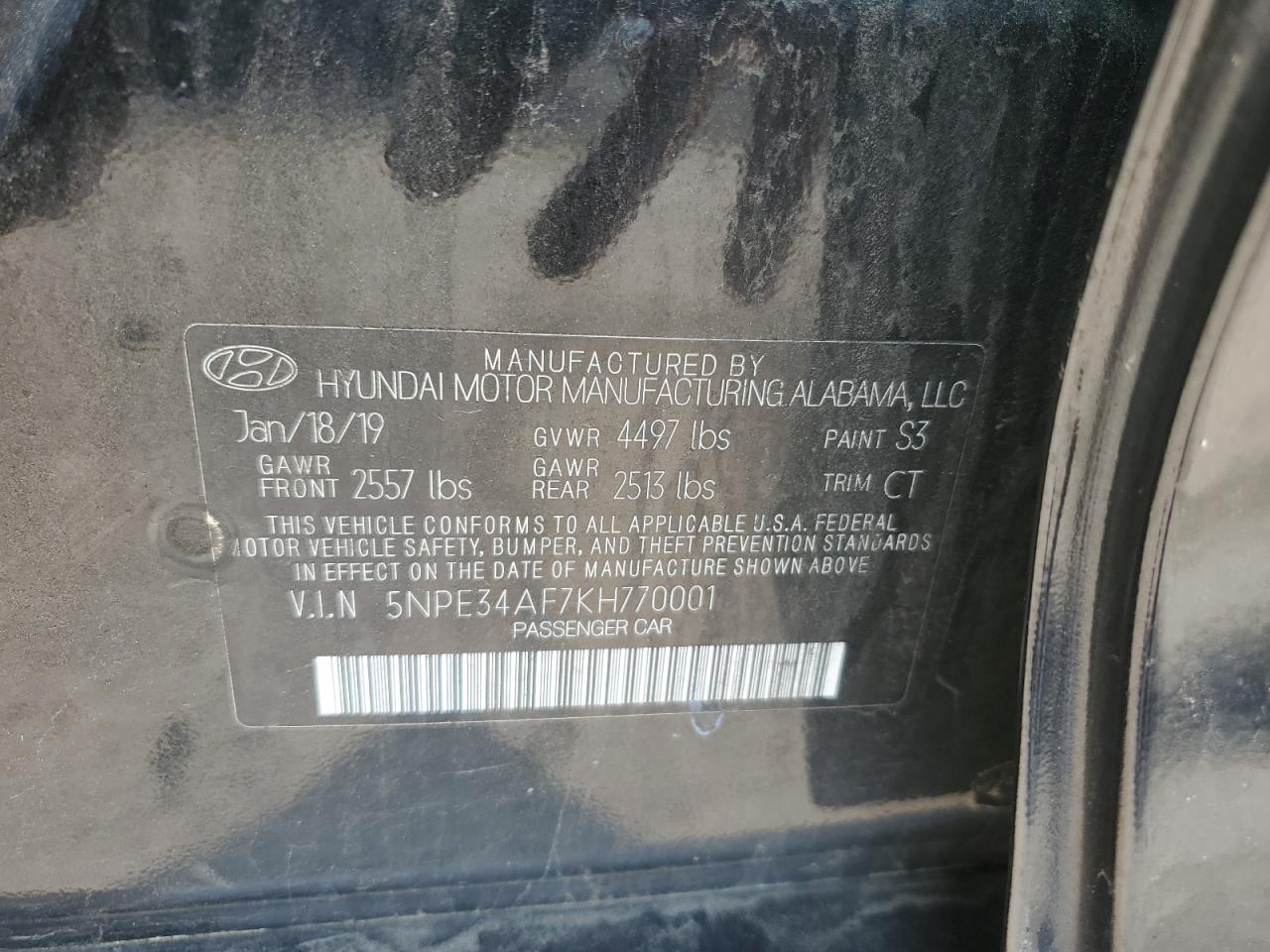 Lot #2662099991 2019 HYUNDAI SONATA LIM