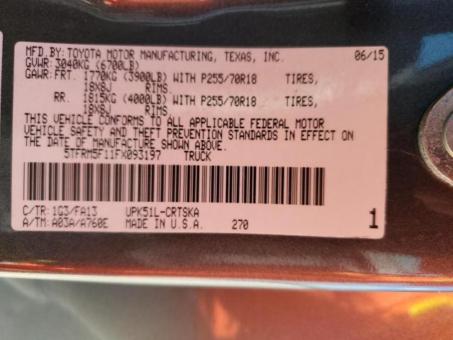 2015 Toyota Tundra Double Cab Sr/Sr5 VIN: 5TFRM5F11FX093197 Lot: 57610044