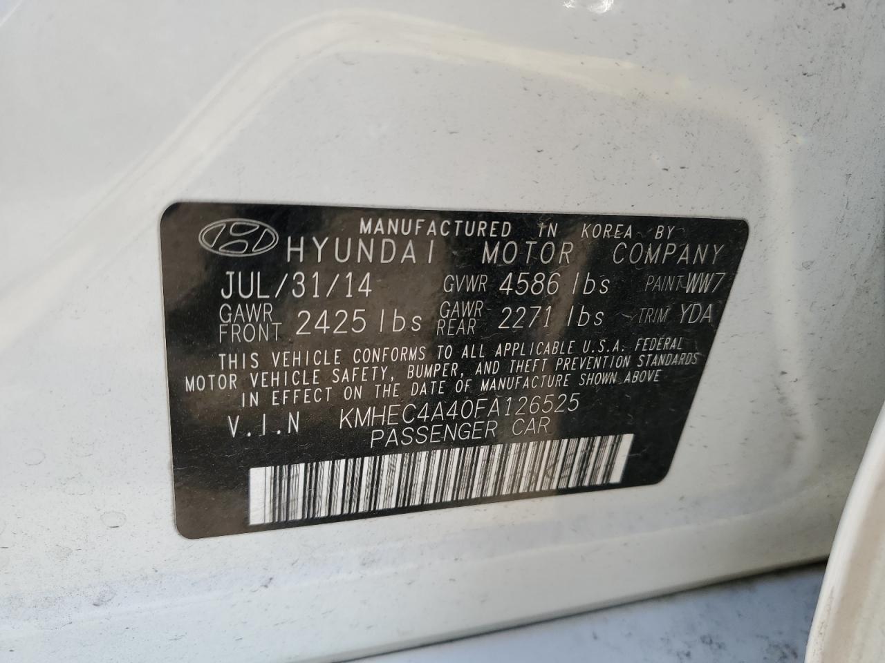KMHEC4A40FA126525 2015 Hyundai Sonata Hybrid