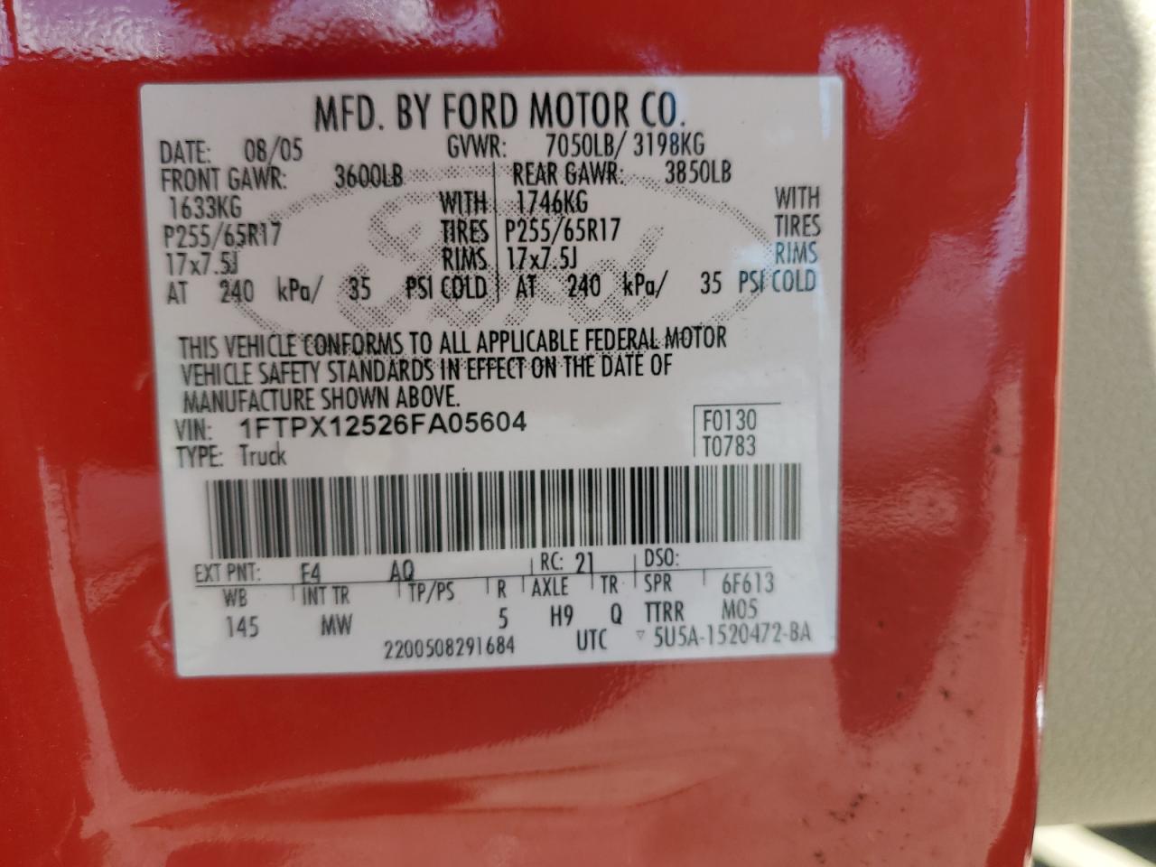 1FTPX12526FA05604 2006 Ford F150