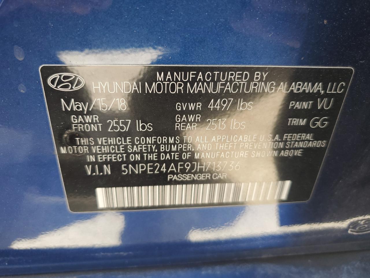 2018 Hyundai Sonata Se vin: 5NPE24AF9JH713736