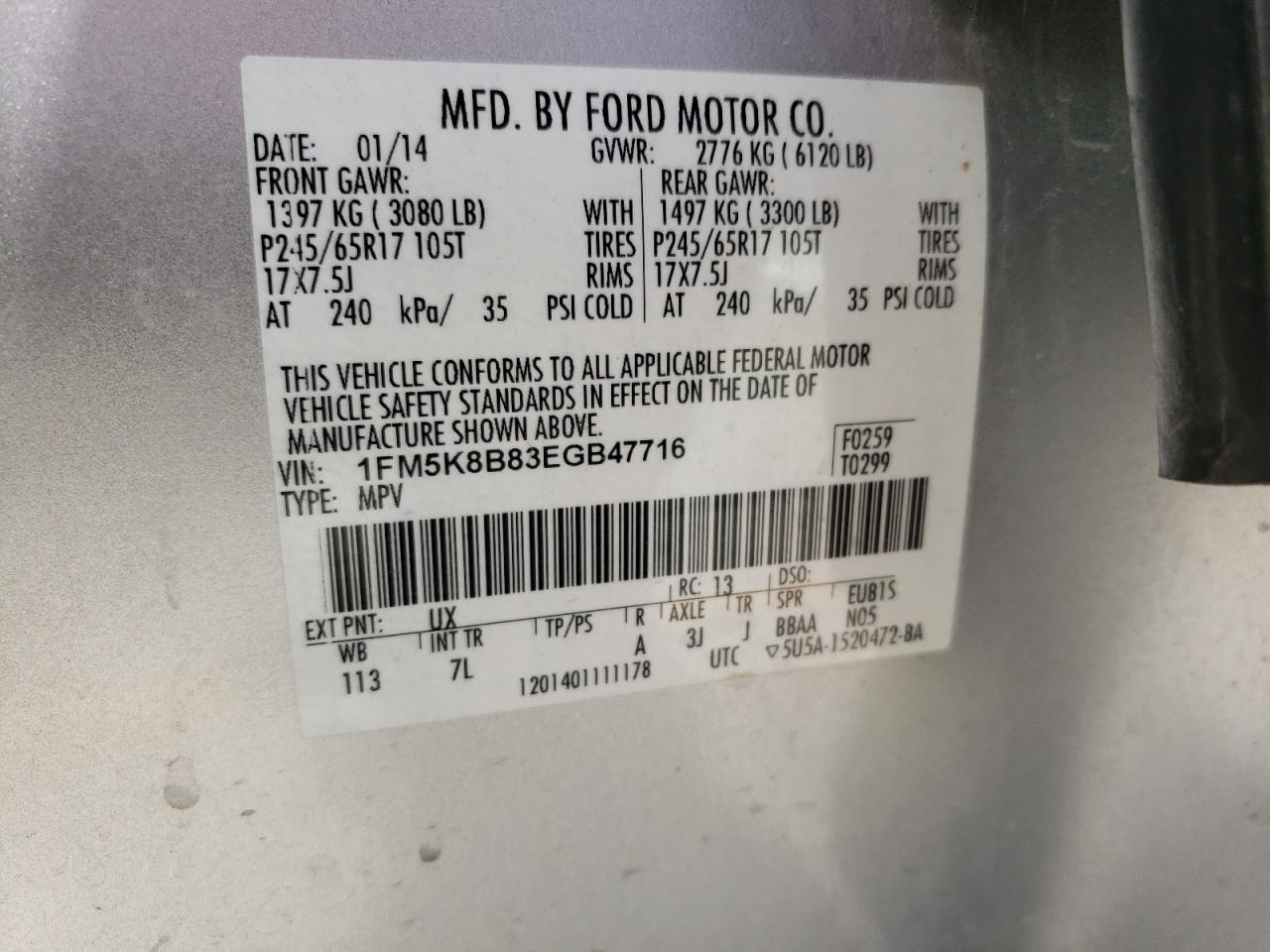 1FM5K8B83EGB47716 2014 Ford Explorer