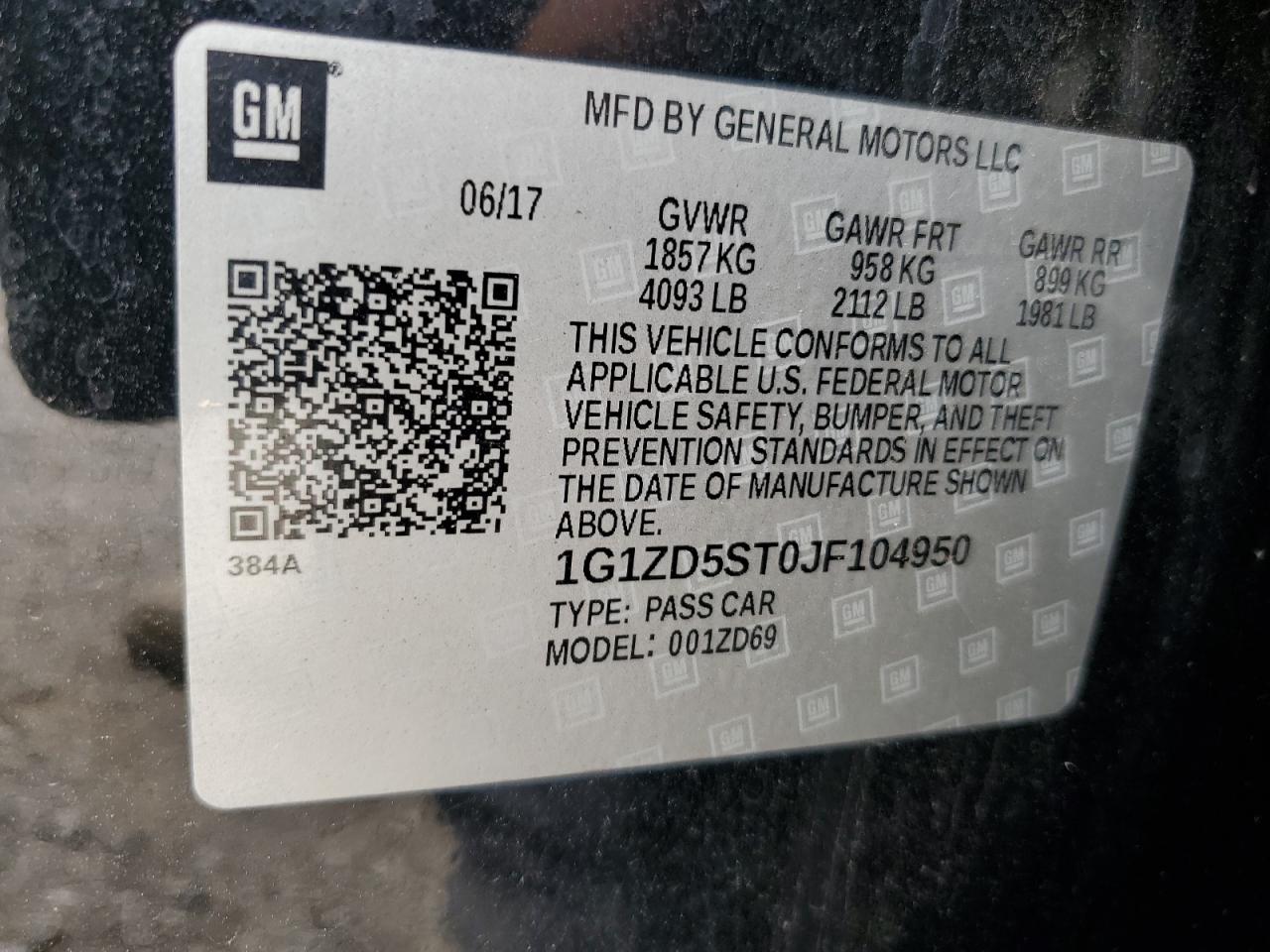 1G1ZD5ST0JF104950 2018 Chevrolet Malibu Lt