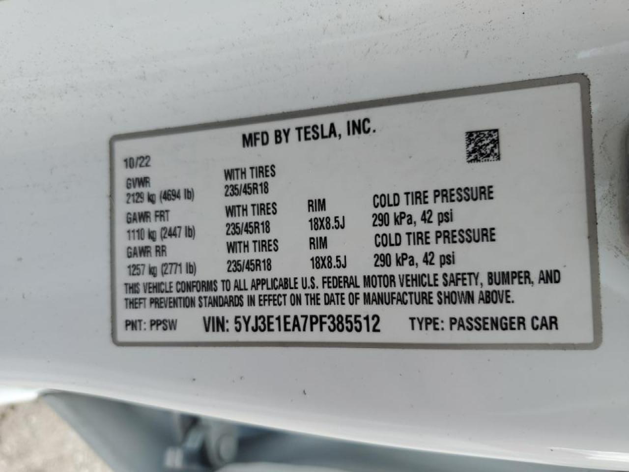 5YJ3E1EA7PF385512 2023 Tesla Model 3