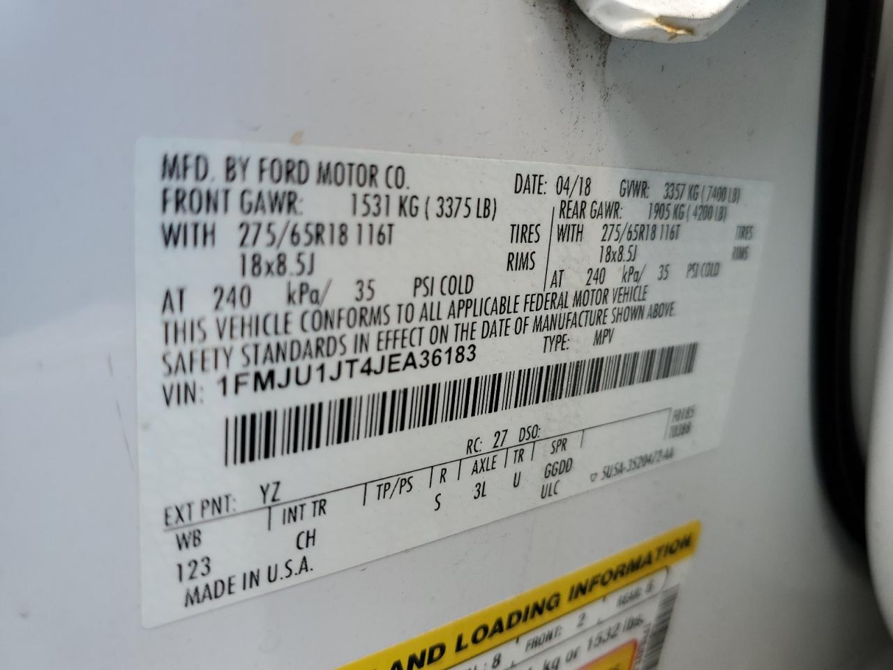 1FMJU1JT4JEA36183 2018 Ford Expedition Xlt