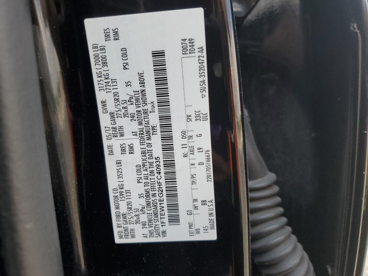 1FTEW1EG2HFC40935 2017 Ford F150 Supercrew