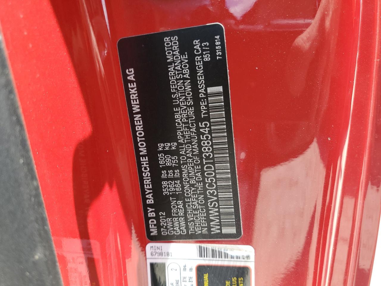 WMWSV3C50DT388545 2013 Mini Cooper S