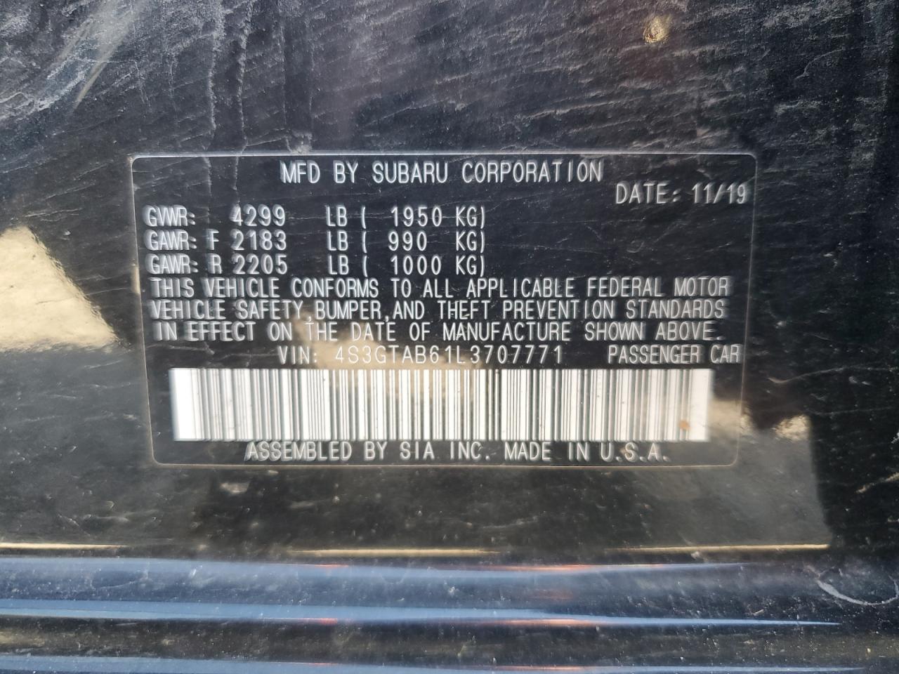 4S3GTAB61L3707771 2020 Subaru Impreza