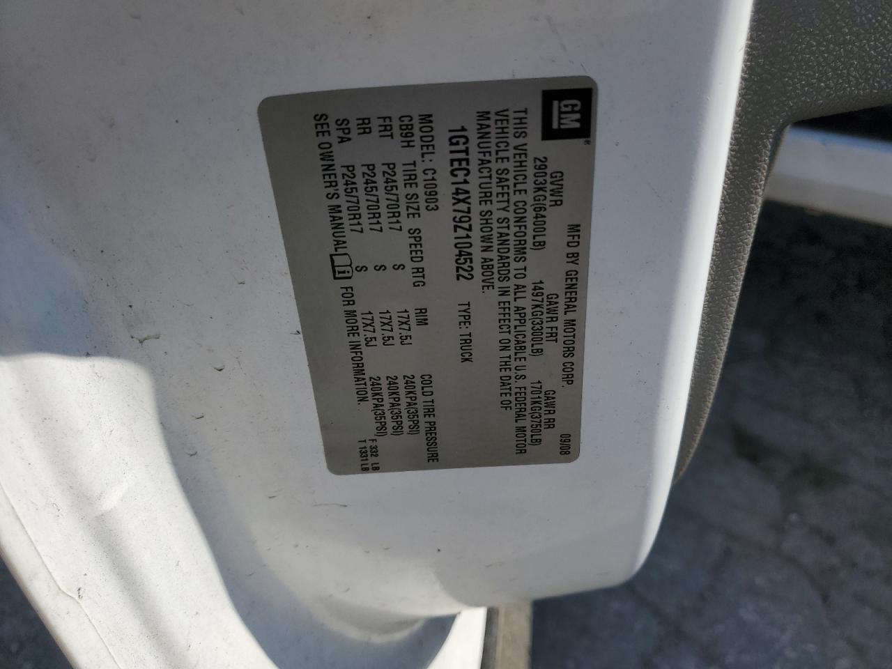 1GTEC14X79Z104522 2009 GMC Sierra C1500