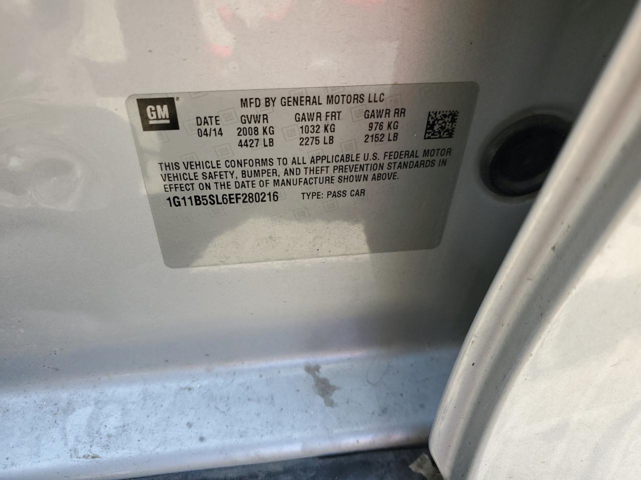 1G11B5SL6EF280216 2014 Chevrolet Malibu Ls