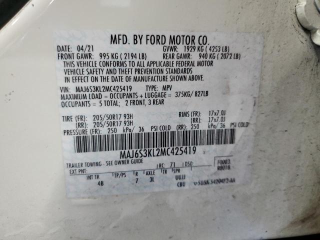 2021 Ford Ecosport Titanium VIN: MAJ6S3KL2MC425419 Lot: 40800381