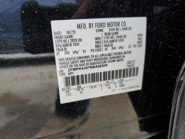 2022 Ford Edge Sel VIN: 2FMPK4J97NBA92500 Lot: 59798334