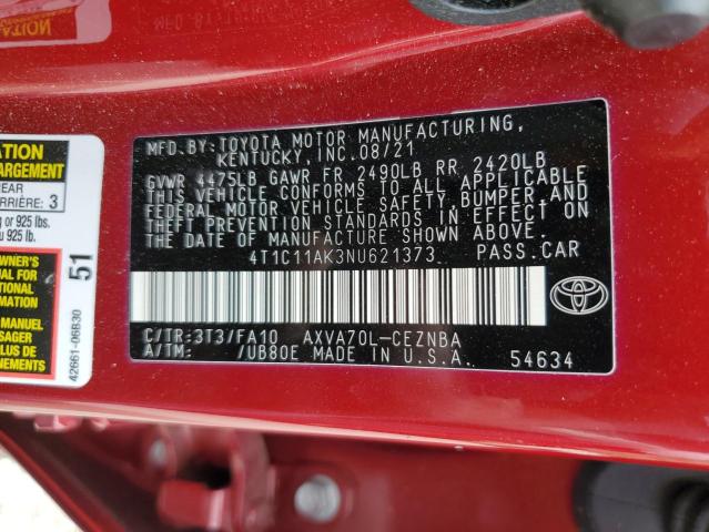 VIN 4T1C11AK3NU621373 2022 Toyota Camry, LE no.12