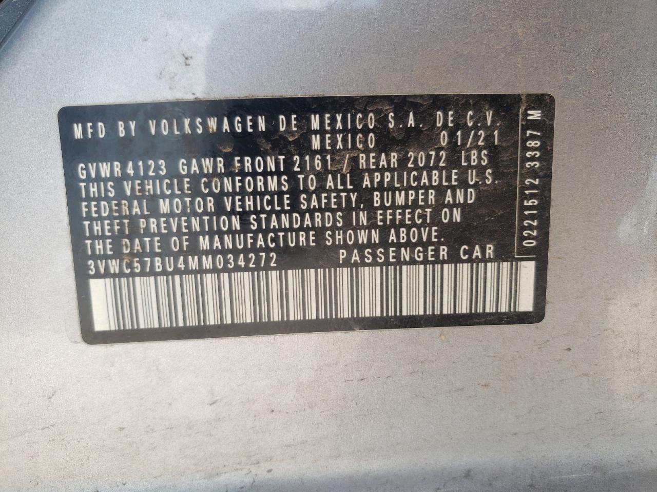 3VWC57BU4MM034272 2021 Volkswagen Jetta S