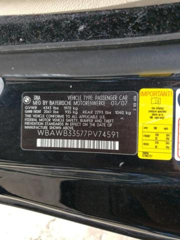 2007 BMW 328 I VIN: WBAWB33577PV74591 Lot: 60229494
