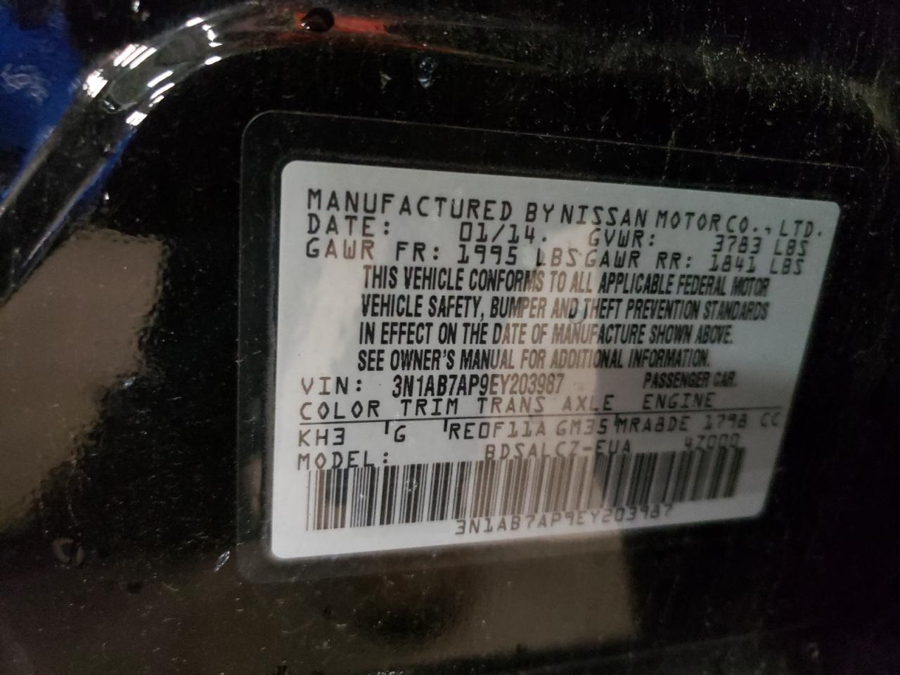 3N1AB7AP9EY203987 2014 Nissan Sentra S