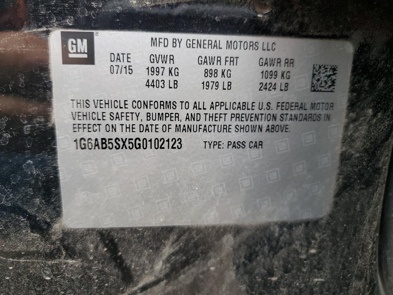 1G6AB5SX5G0102123 2016 Cadillac Ats Luxury