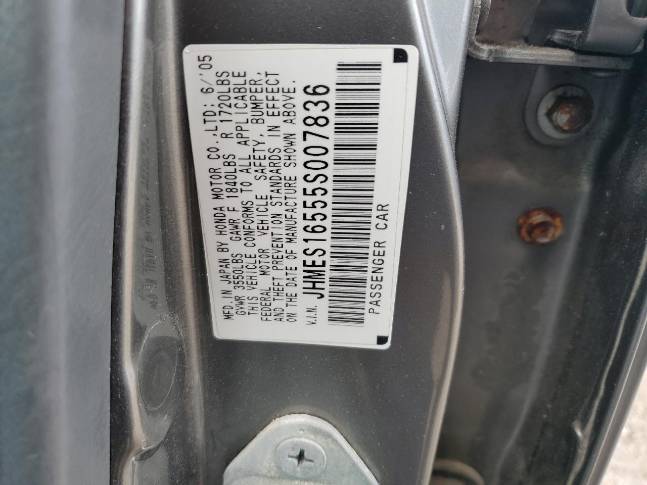 JHMES16555S007836 2005 Honda Civic Lx JHMES16555S007836 2005 Honda Civic Lx
