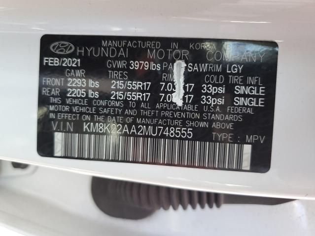 2021 Hyundai Kona Sel VIN: KM8K22AA2MU748555 Lot: 56334664