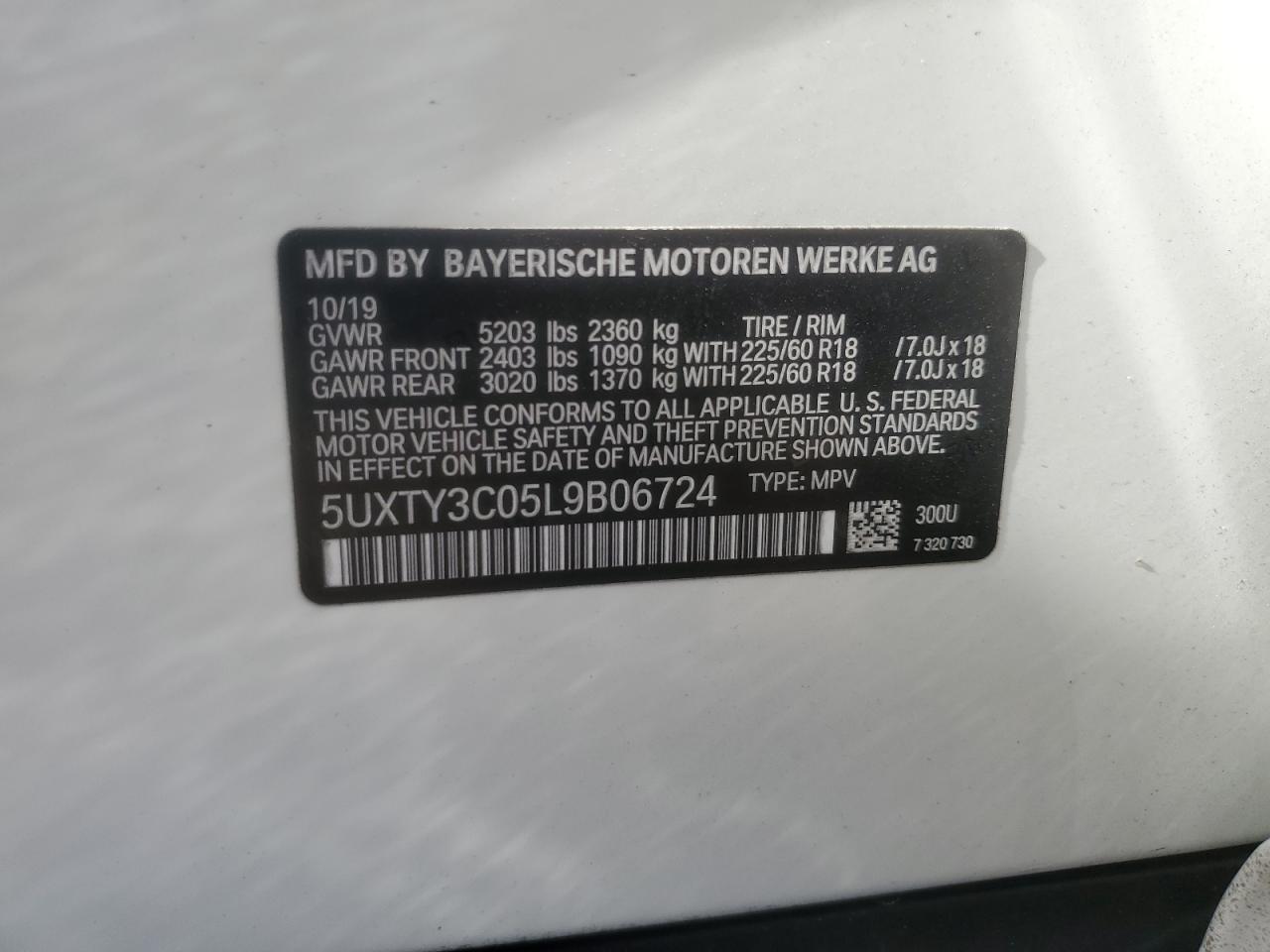 5UXTY3C05L9B06724 2020 BMW X3 Sdrive30I