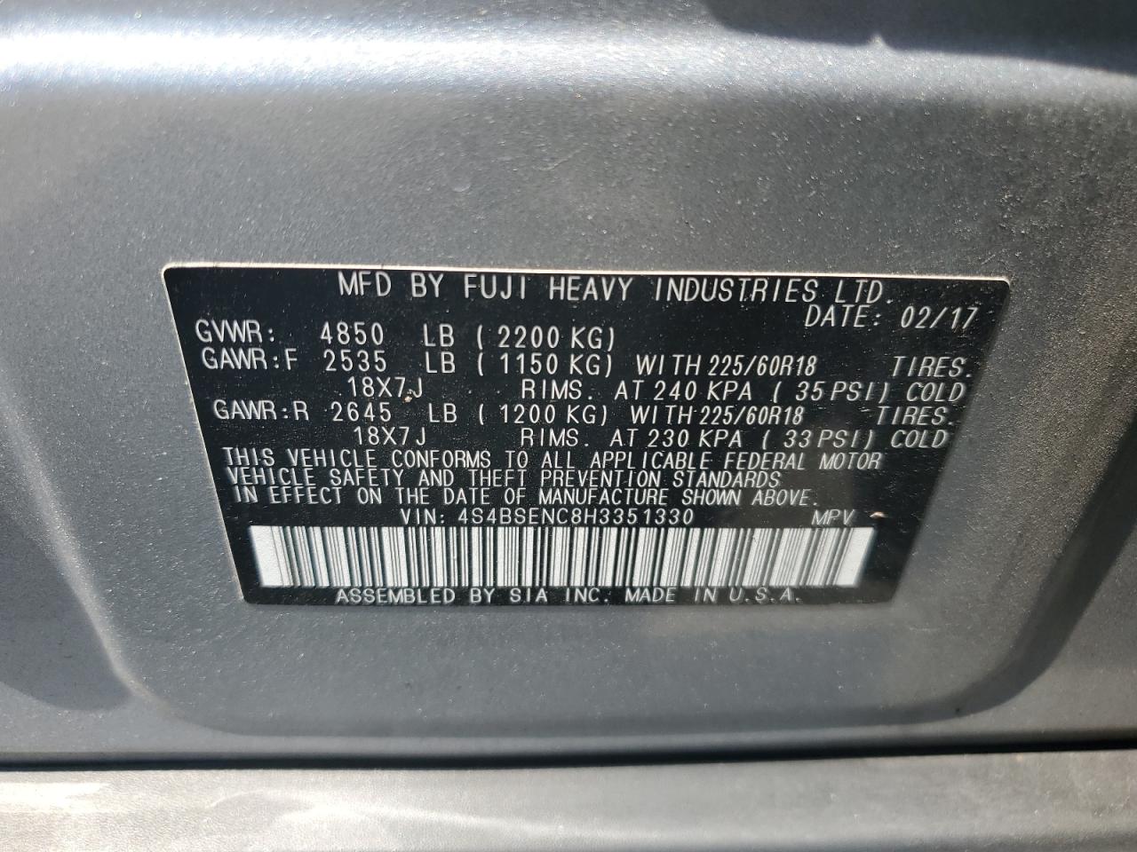 4S4BSENC8H3351330 2017 Subaru Outback 3.6R Limited