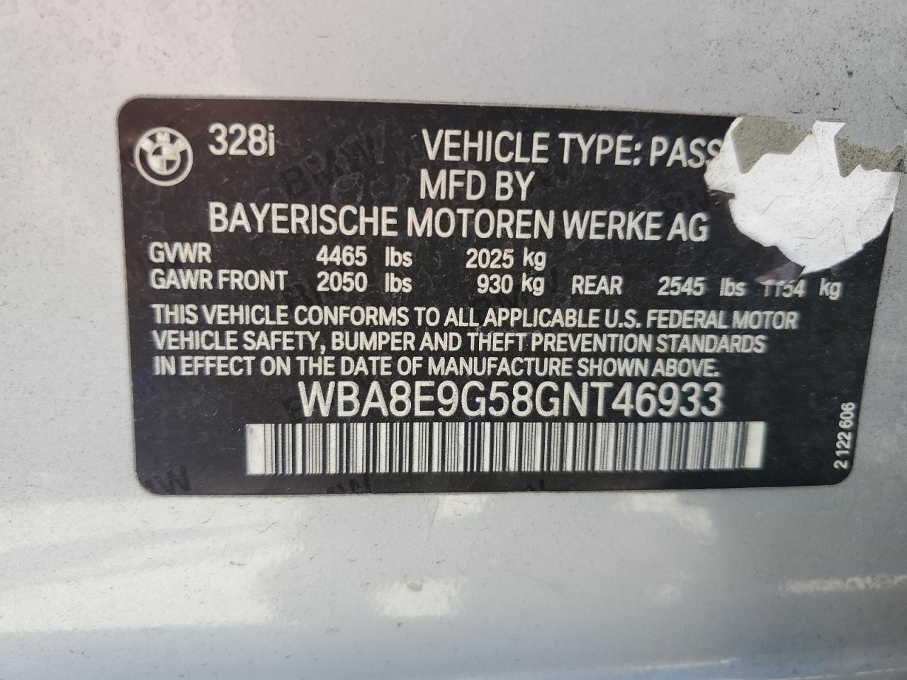 WBA8E9G58GNT46933 2016 BMW 328 I Sulev