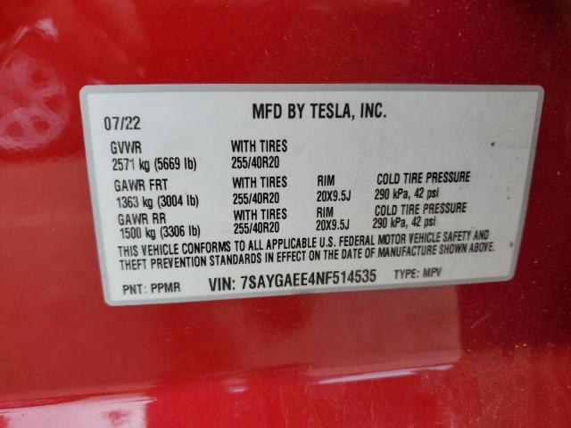 2022 Tesla Model Y VIN: 7SAYGAEE4NF514535 Lot: 61000224