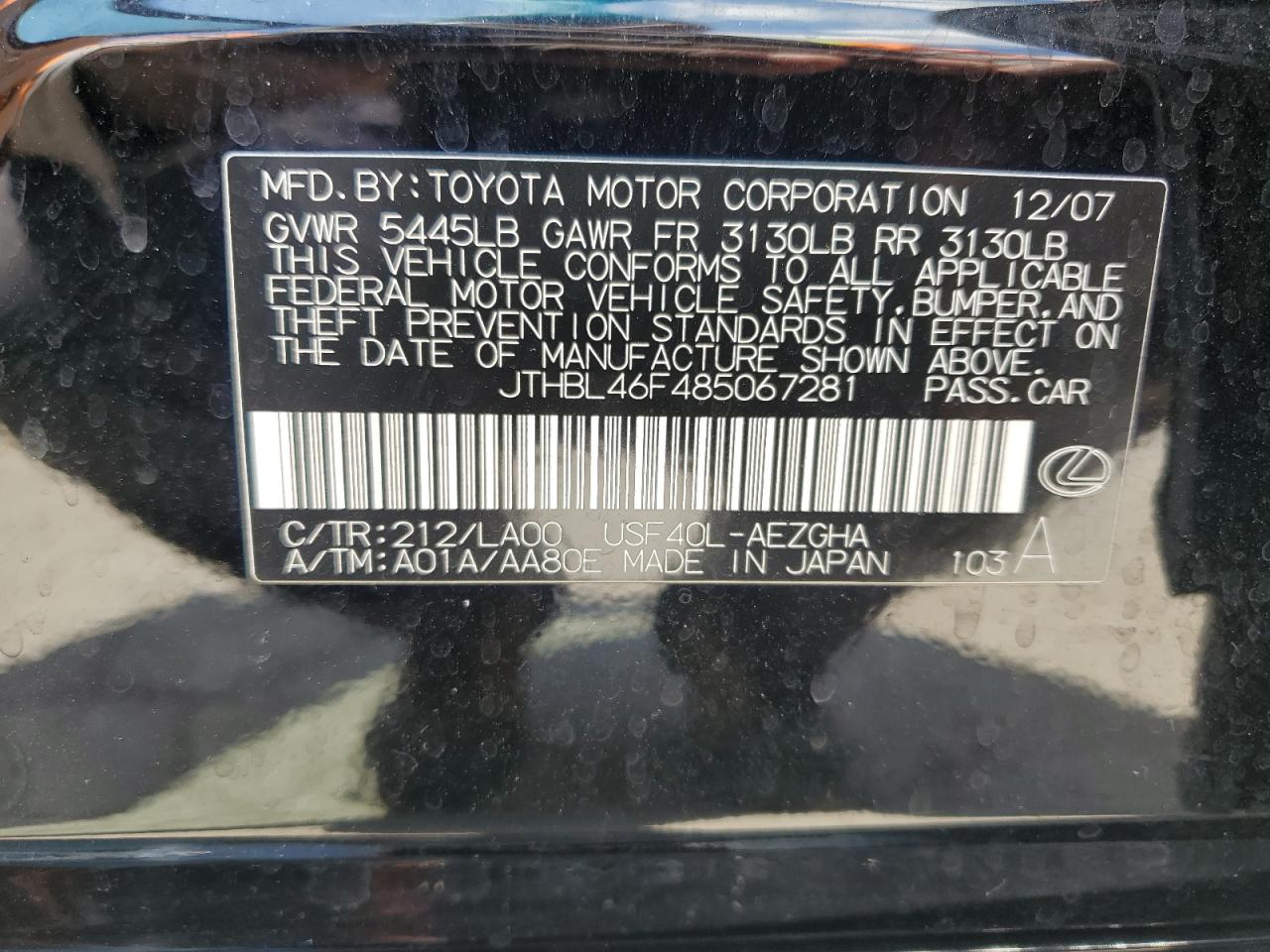 JTHBL46F485067281 2008 Lexus Ls 460