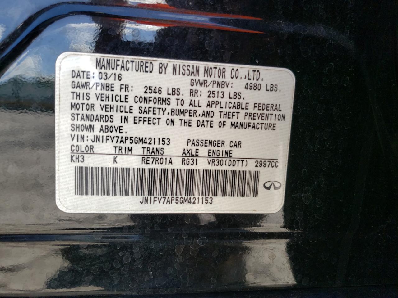 JN1FV7AP5GM421153 2016 Infiniti Q50 Red Sport 400