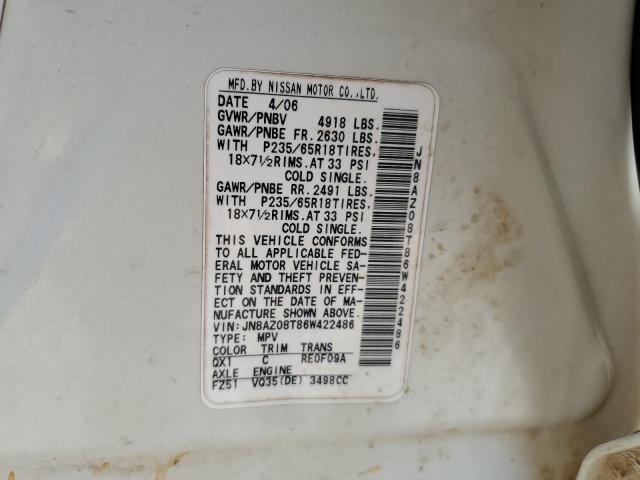 2006 Nissan Murano Sl VIN: JN8AZ08T86W422486 Lot: 58715424