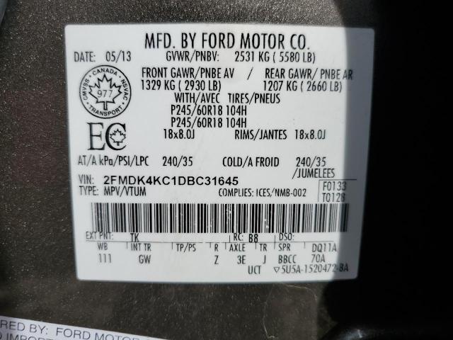 2013 Ford Edge Limited VIN: 2FMDK4KC1DBC31645 Lot: 57251574