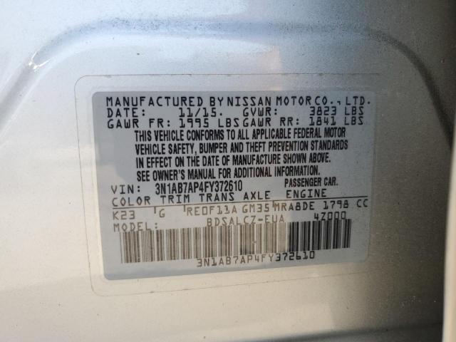 2015 Nissan Sentra S VIN: 3N1AB7AP4FY372610 Lot: 57975774