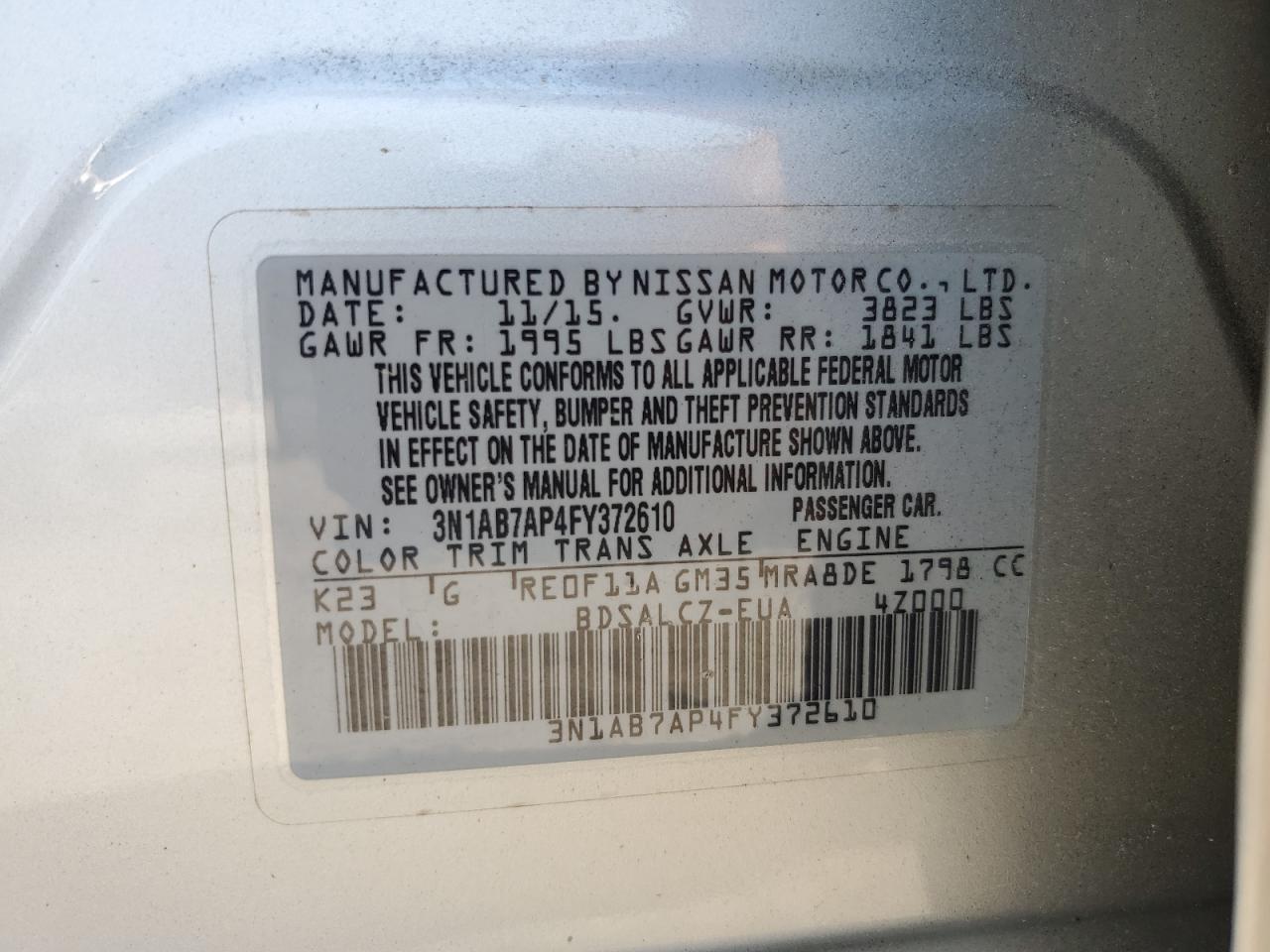 3N1AB7AP4FY372610 2015 Nissan Sentra S