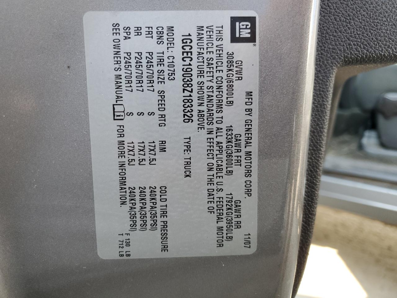 1GCEC19038Z183326 2008 Chevrolet Silverado C1500