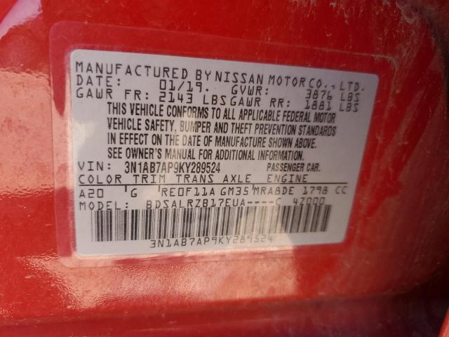 2019 Nissan Sentra S VIN: 3N1AB7AP9KY289524 Lot: 58818764