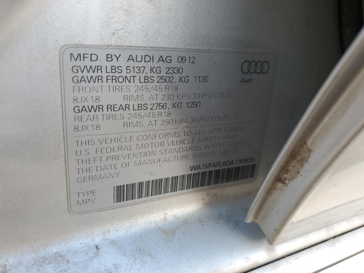 WA1VFAFL6DA130936 2013 Audi A4 Allroad Prestige