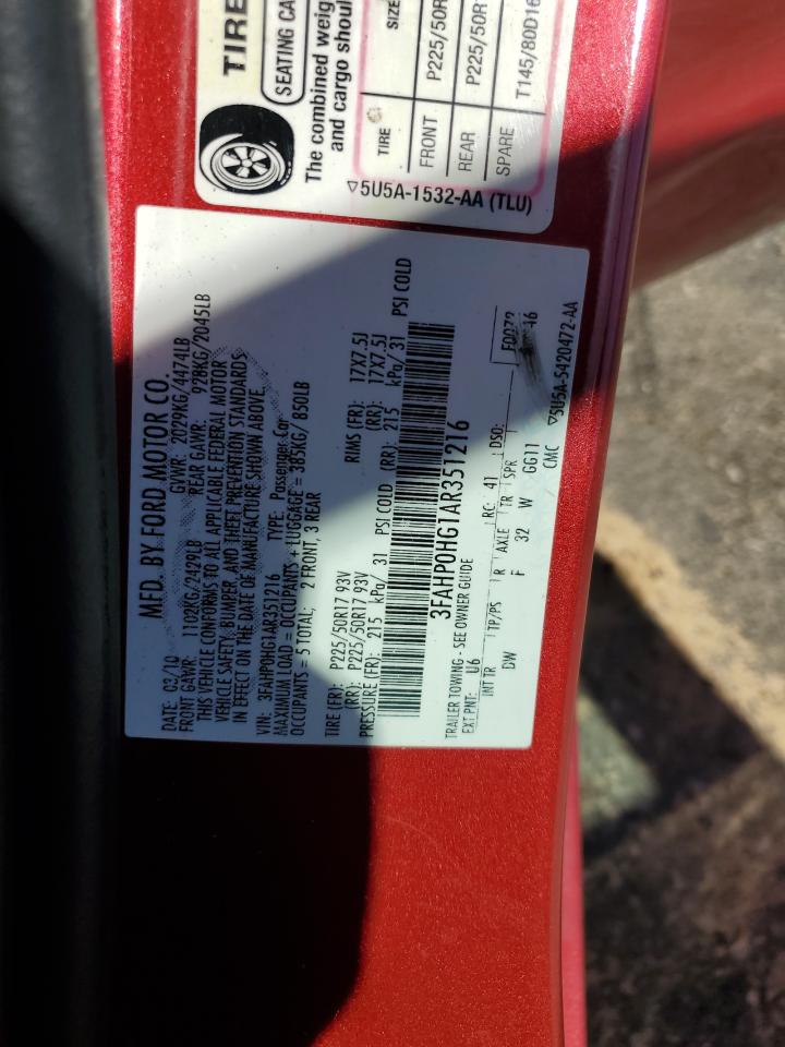 3FAHP0HG1AR351216 2010 Ford Fusion Se