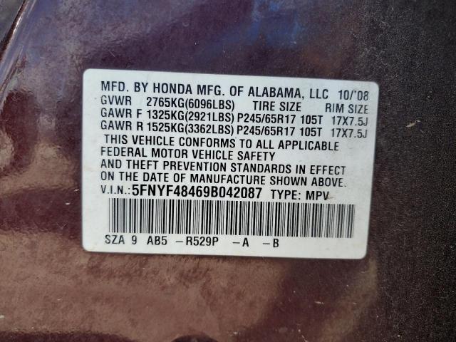 2009 Honda Pilot Ex VIN: 5FNYF48469B042087 Lot: 59489554